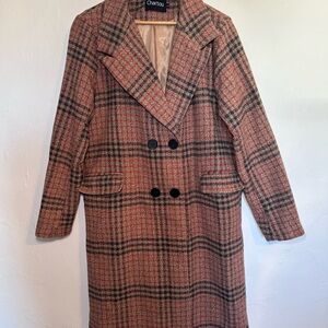 Chartou Women's Red and Black Plaid Trench Coat